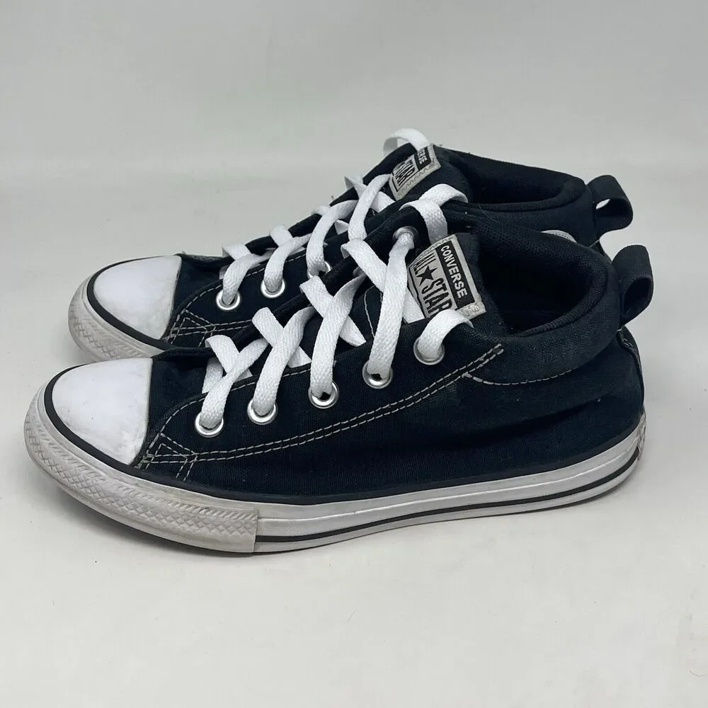 Converse All Star Mid Top Shoes Kids Size 3 Black Canvas Sneakers